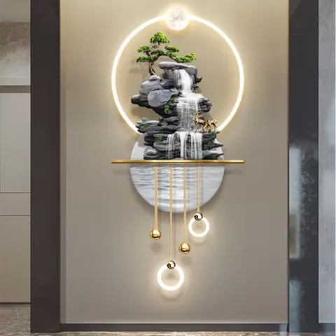 抽象 单幅 装饰画 新中式 玄关背景墙挂画 LED带灯画