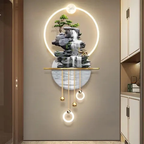 抽象 单幅 装饰画 新中式 玄关背景墙挂画 LED带灯画