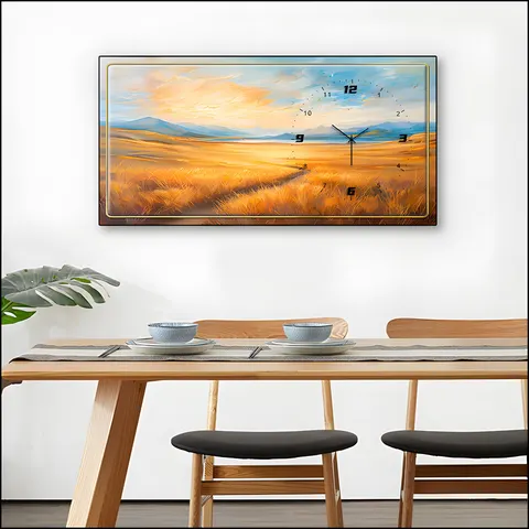 城市 单幅 装饰画 现代简约 餐厅背景墙挂画 挂钟