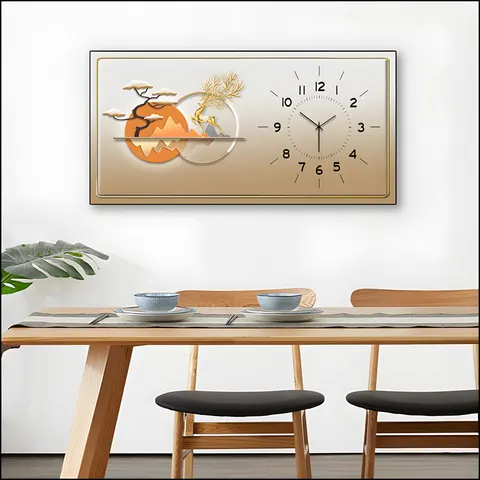 城市 单幅 装饰画 现代简约 餐厅背景墙挂画 挂钟