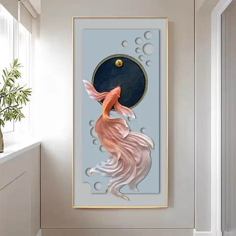 锦鲤 单幅 装饰画 现代简约 玄关背景墙挂画 LED带灯画