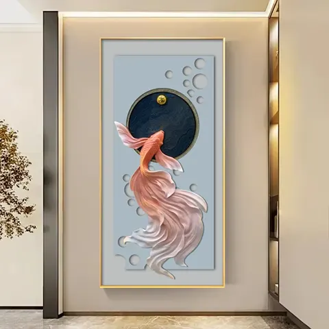 锦鲤 单幅 装饰画 现代简约 玄关背景墙挂画 LED带灯画