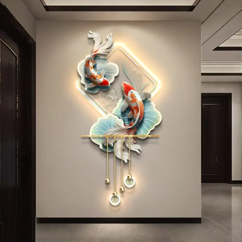 锦鲤 单幅 装饰画 现代简约 客厅背景墙挂画 LED带灯画