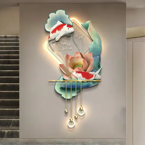 锦鲤 单幅 装饰画 现代简约 客厅背景墙挂画 LED带灯画