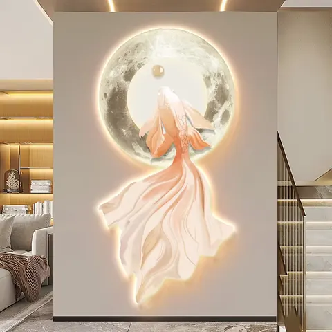 锦鲤 单幅 装饰画 现代简约 玄关背景墙挂画 LED带灯画