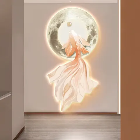 锦鲤 单幅 装饰画 现代简约 玄关背景墙挂画 LED带灯画