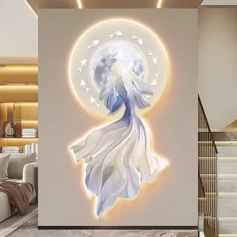 锦鲤 单幅 装饰画 现代简约 玄关背景墙挂画 LED带灯画