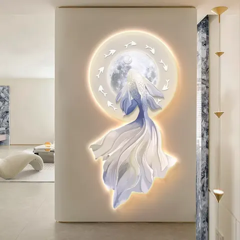 锦鲤 单幅 装饰画 现代简约 玄关背景墙挂画 LED带灯画