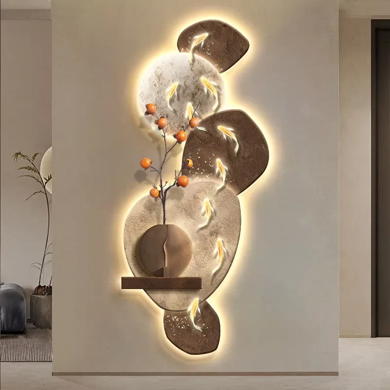 锦鲤 单幅 装饰画 复古怀旧 玄关背景墙挂画 精雕画