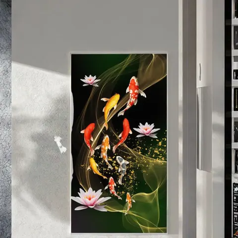 锦鲤 单幅 装饰画 轻奢风 卧室背景墙挂画 手绘油画