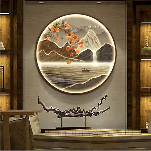 山水 单幅 装饰画 现代简约 玄关背景墙挂画 LED带灯画