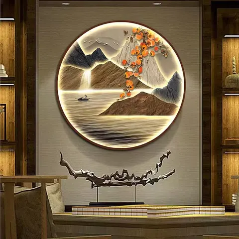 山水 单幅 装饰画 现代简约 玄关背景墙挂画 LED带灯画