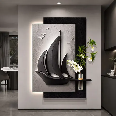植物 单幅 装饰画 现代简约 客厅背景墙挂画 LED带灯画