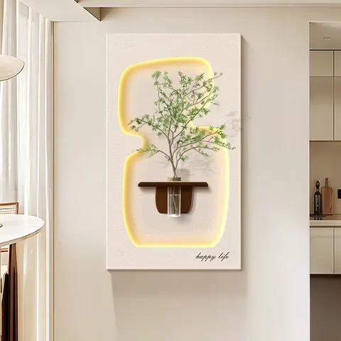 植物 单幅 装饰画 现代简约 玄关背景墙挂画 LED带灯画