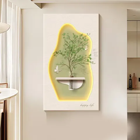 植物 单幅 装饰画 现代简约 玄关背景墙挂画 LED带灯画