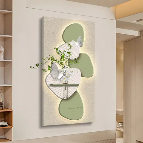 植物 单幅 装饰画 轻奢风 玄关背景墙挂画 LED带灯画