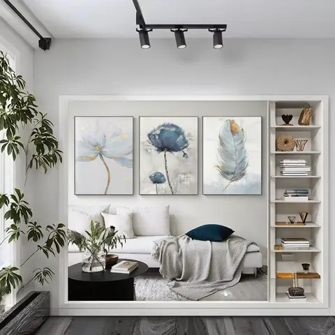 羽毛 单幅 装饰画 北欧风 客厅背景墙挂画 手绘油画