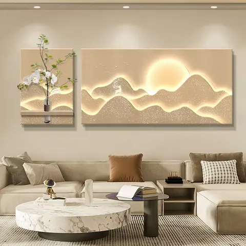 山水 单幅 装饰画 现代简约 客厅背景墙挂画 砂岩浮雕