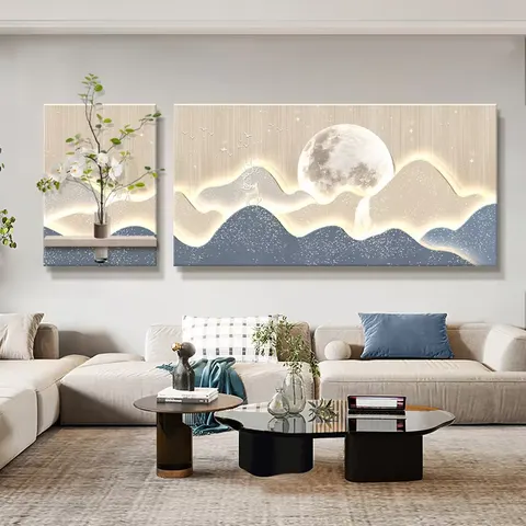 山水 单幅 装饰画 现代简约 客厅背景墙挂画 砂岩浮雕