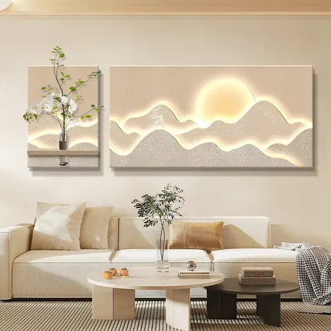 山水 单幅 装饰画 现代简约 客厅背景墙挂画 砂岩浮雕