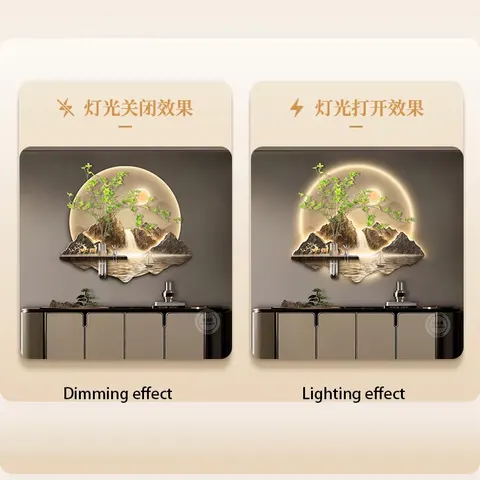 山水 单幅 装饰画 现代简约 玄关背景墙挂画 LED带灯画