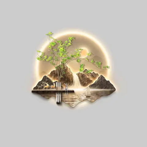 山水 单幅 装饰画 现代简约 玄关背景墙挂画 LED带灯画