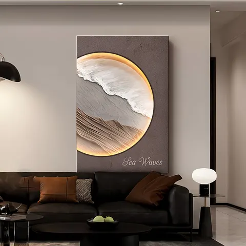 海浪 单幅 装饰画 现代简约 客厅背景墙挂画 LED带灯画