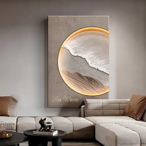 海浪 单幅 装饰画 现代简约 客厅背景墙挂画 LED带灯画