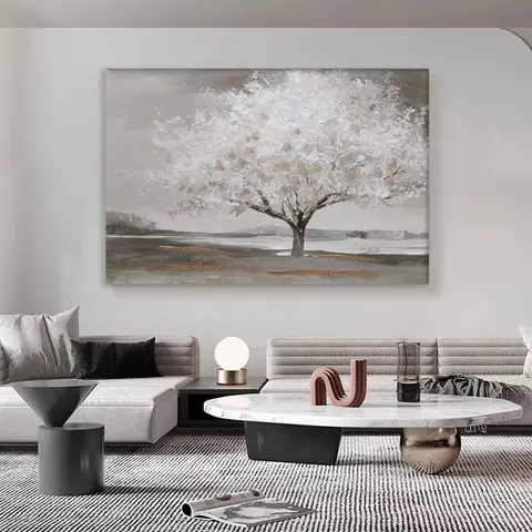 植物 单幅 装饰画 原木风 客厅背景墙挂画 手绘油画