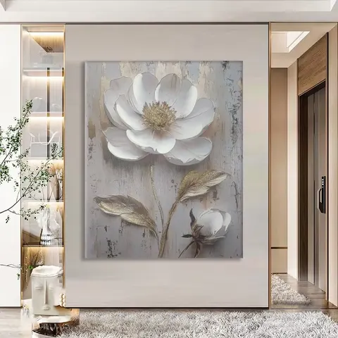 繁花 单幅 装饰画 原木风 酒店背景墙挂画 手绘油画