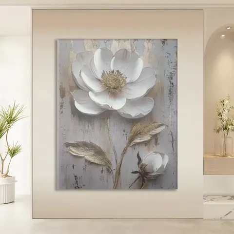 繁花 单幅 装饰画 原木风 酒店背景墙挂画 手绘油画
