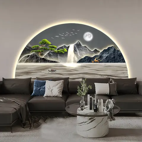 山水 单幅 装饰画 现代简约 客厅背景墙挂画 LED带灯画