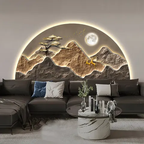 山水 单幅 装饰画 现代简约 客厅背景墙挂画 LED带灯画