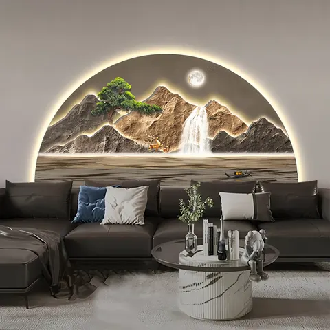 山水 单幅 装饰画 现代简约 客厅背景墙挂画 LED带灯画