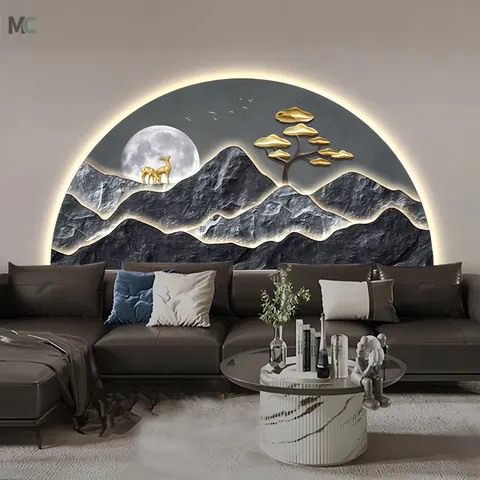 山水 单幅 装饰画 现代简约 客厅背景墙挂画 LED带灯画
