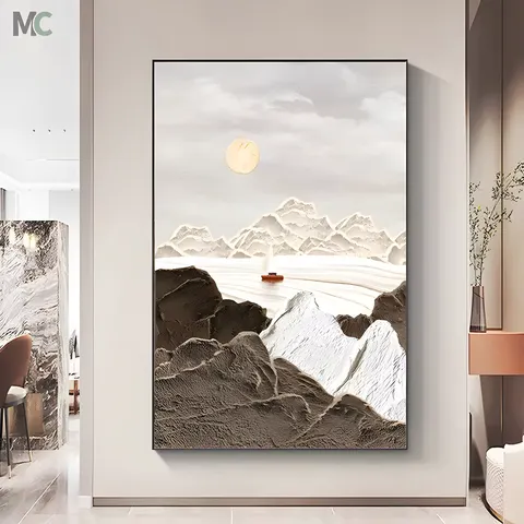 日月星辰 单幅 装饰画 奶油风 客厅背景墙挂画 手绘油画