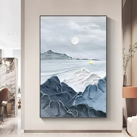 日月星辰 单幅 装饰画 奶油风 客厅背景墙挂画 手绘油画