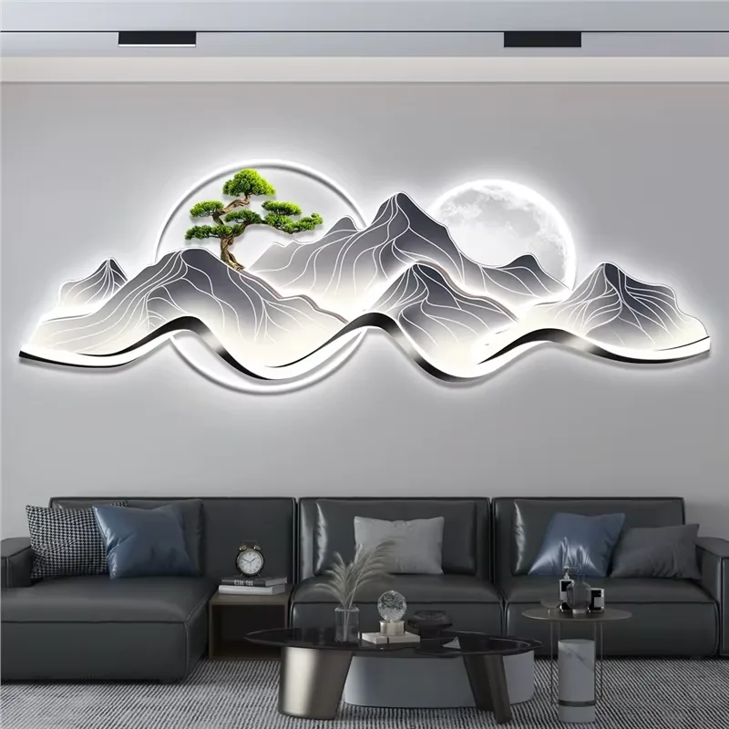 城市 单幅 装饰画 轻奢风 客厅背景墙挂画 LED带灯画