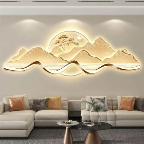 城市 单幅 装饰画 轻奢风 客厅背景墙挂画 LED带灯画