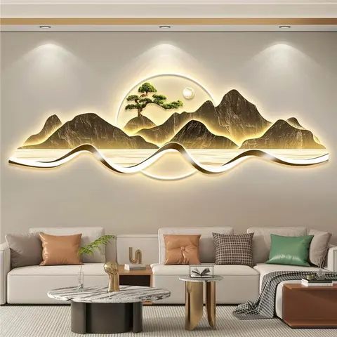 城市 单幅 装饰画 轻奢风 客厅背景墙挂画 LED带灯画