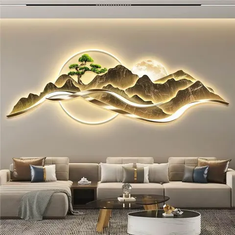 城市 单幅 装饰画 轻奢风 客厅背景墙挂画 LED带灯画