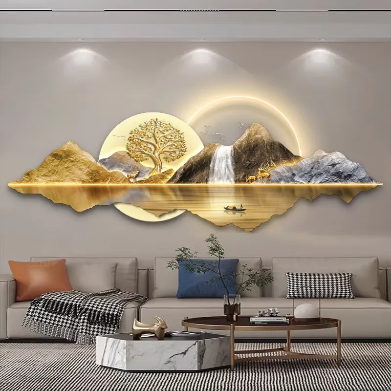 山水 单幅 装饰画 现代简约 客厅背景墙挂画 LED带灯画