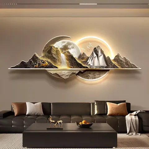 抽象 单幅 装饰画 现代简约 客厅背景墙挂画 LED带灯画