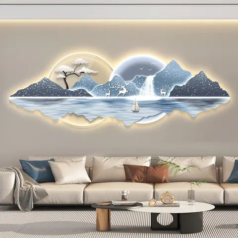 城市 单幅 装饰画 现代简约 客厅背景墙挂画 LED带灯画