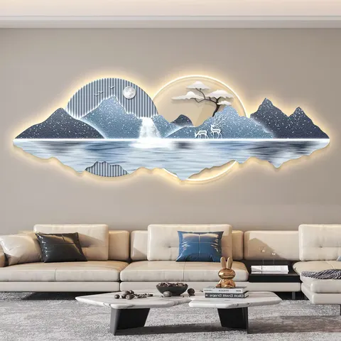 城市 单幅 装饰画 现代简约 客厅背景墙挂画 LED带灯画