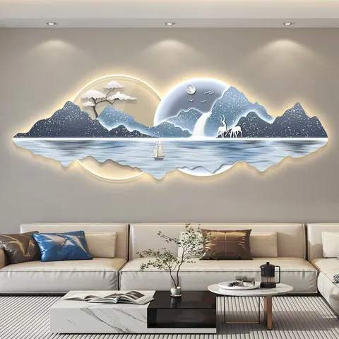 城市 单幅 装饰画 现代简约 客厅背景墙挂画 LED带灯画
