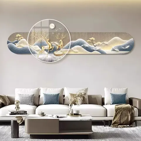 锦鲤 单幅 装饰画 现代简约 客厅背景墙挂画 LED带灯画