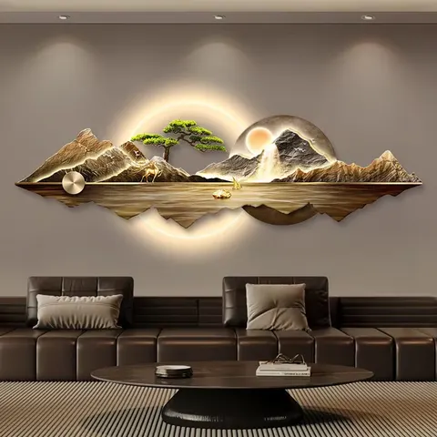 山水 单幅 装饰画 现代简约 客厅背景墙挂画 LED带灯画