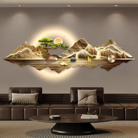 山水 单幅 装饰画 现代简约 客厅背景墙挂画 LED带灯画