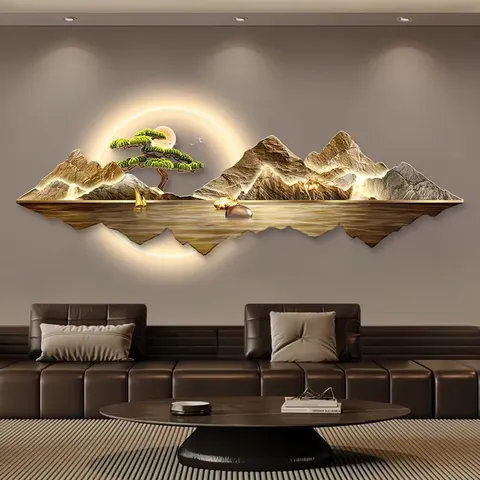 山水 单幅 装饰画 现代简约 客厅背景墙挂画 LED带灯画
